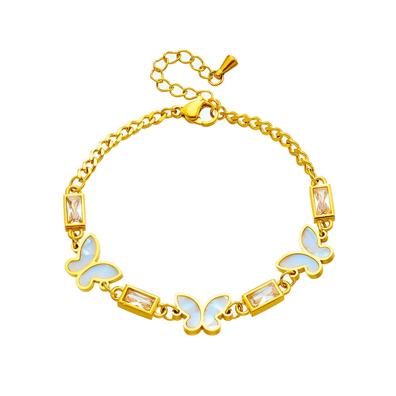 316 Stainless Steel Bracelet Butterfly Zircon Pendant Women Jewelry