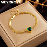 316 Stainless Steel Bracelet with Green Heart Zircon Pendant