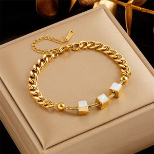 316 Stainless Steel Bracelet Green Square Pendant Women Jewelry