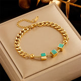 316 Stainless Steel Bracelet Green Square Pendant Women Jewelry