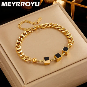 316 Stainless Steel Bracelet Green Square Pendant Women Jewelry