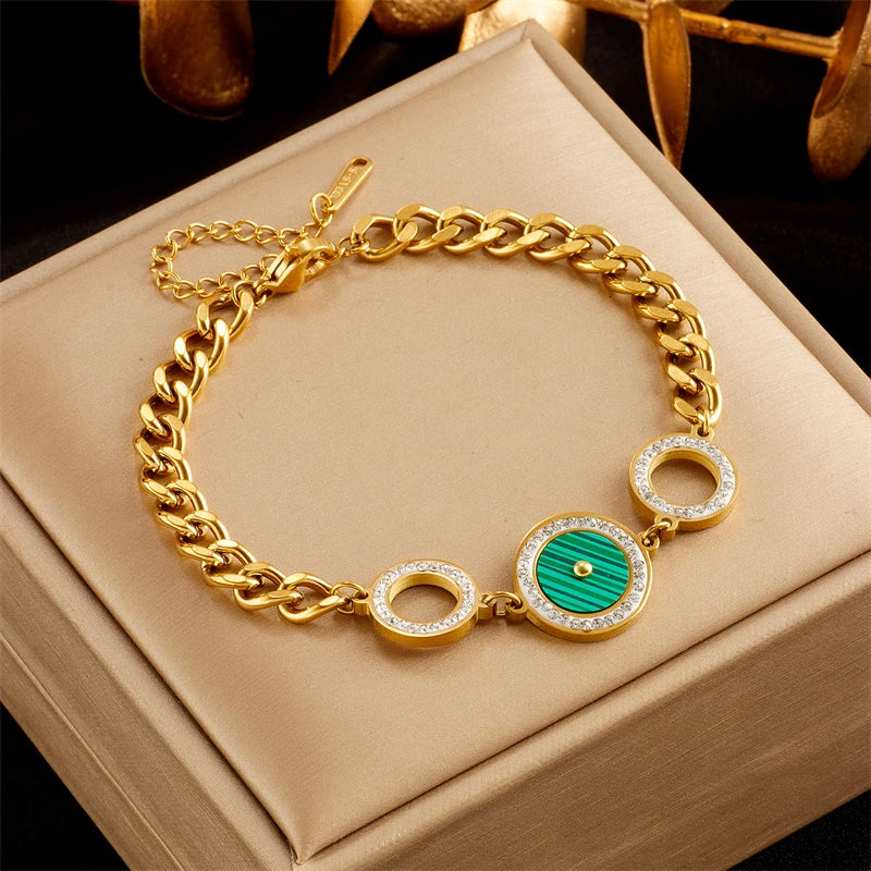 316 SS Bracelet Green Circle Pendant Women Jewelry Birthday Bijoux