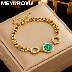 316 SS Bracelet Green Circle Pendant Women Jewelry Birthday Bijoux