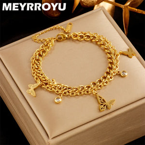 316 SS Butterfly Zircon Pendant Bracelet Women Party Gift Bijoux Accessories