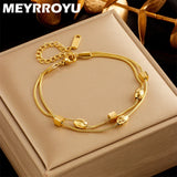 316 Stainless Steel Double Chain Bracelet Geometric Pendant For Women