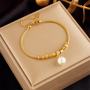 316 Stainless Steel Pearl Pendant Bracelet for Women - Jewelry