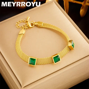 316 Stainless Steel Green Zircon Pendant Bracelet for Women