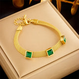 316 Stainless Steel Green Zircon Pendant Bracelet for Women
