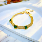316 Stainless Steel Green Zircon Pendant Bracelet for Women