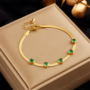 316 Stainless Steel Green Heart Zircon Pendant Bracelet