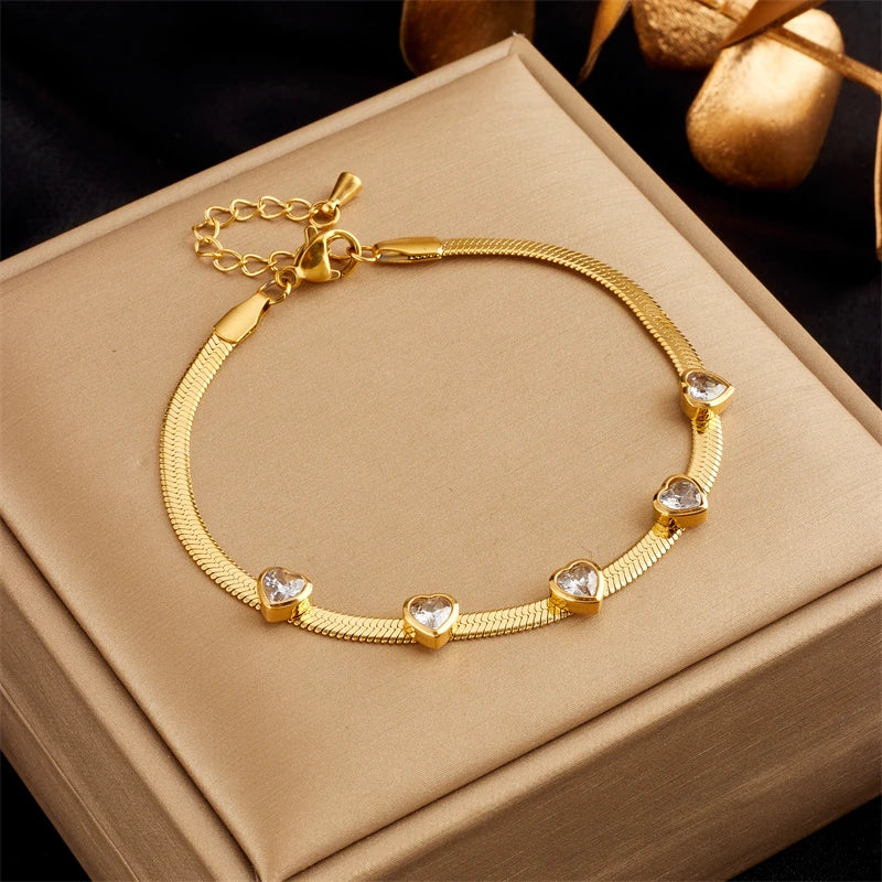 316 Stainless Steel Green Heart Zircon Pendant Bracelet