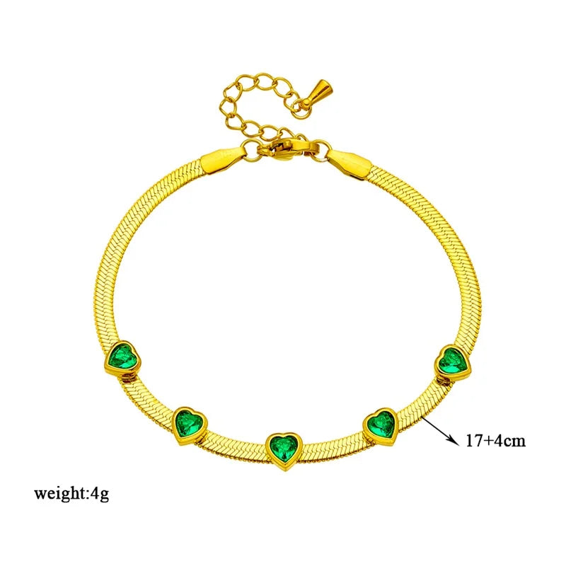 316 Stainless Steel Green Heart Zircon Pendant Bracelet