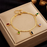 Vintage Zircon Tassel Charm Bracelet 316 Stainless Steel Colorful Women Jewelry