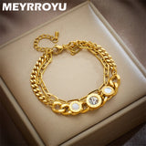 316 Stainless Steel Round Zircon Charm Bracelet Retro Punk Jewelry Bijoux