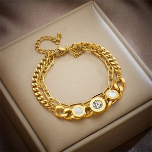 316 Stainless Steel Round Zircon Charm Bracelet Retro Punk Jewelry Bijoux
