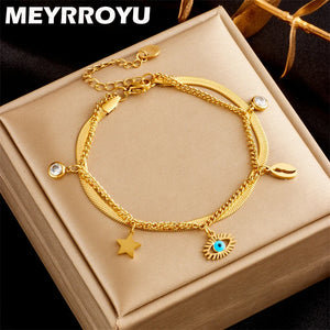 316 SS Vintage Star Eyes Pendant Charm Bracelet Women's Jewelry Party Accessory