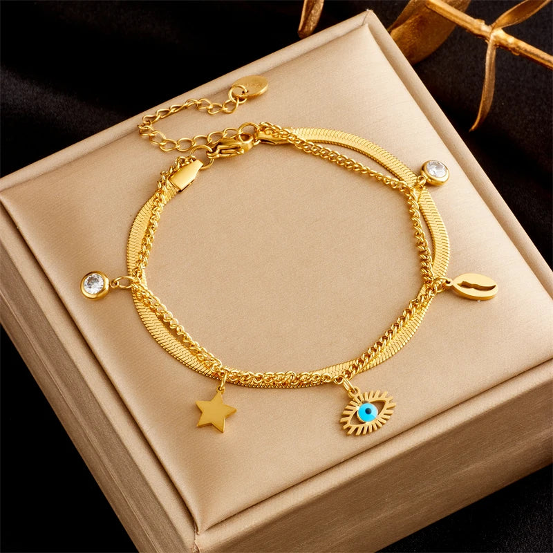 316 SS Vintage Star Eyes Pendant Charm Bracelet Women's Jewelry Party Accessory