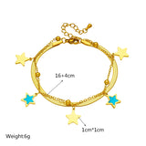 316 SS Vintage Star Double Layer Snake Chain Charm Bracelet For Women