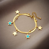 316 SS Vintage Star Double Layer Snake Chain Charm Bracelet For Women