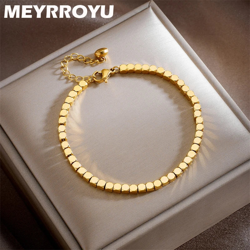 Vintage Geometry Beads Link Chain Charm Bracelet for Women