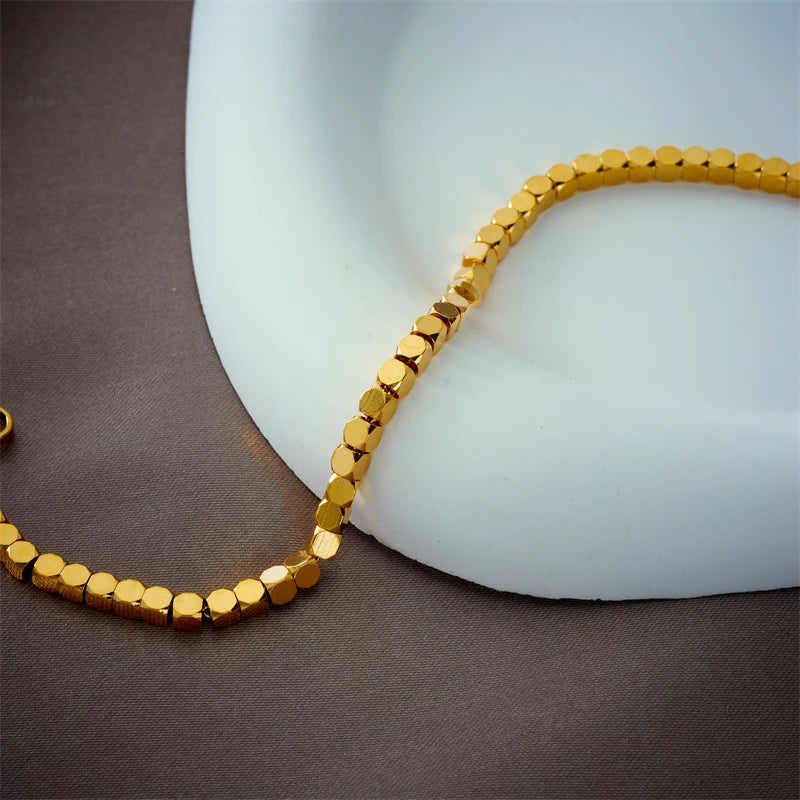 Vintage Geometry Beads Link Chain Charm Bracelet for Women