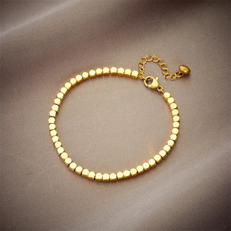 Vintage Geometry Beads Link Chain Charm Bracelet for Women