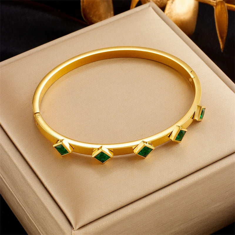 316 Stainless Steel Green Round Zircon Bracelet for Women