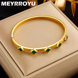 316 Stainless Steel Green Round Zircon Bracelet for Women