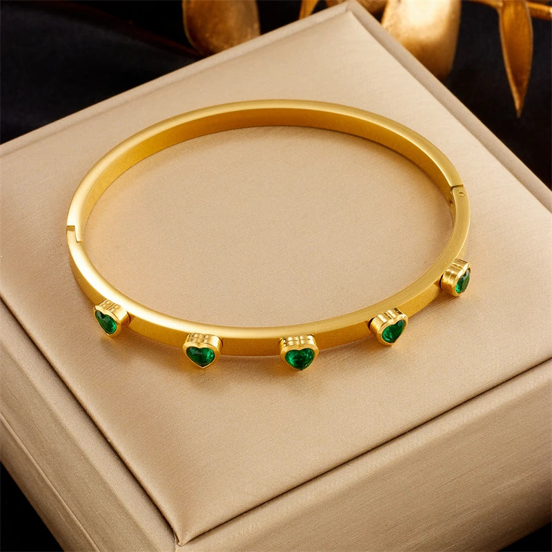 316 Stainless Steel Green Zircon Bracelet For Women