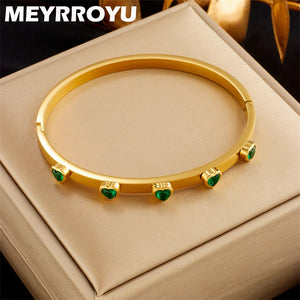 316 Stainless Steel Green Zircon Bracelet For Women