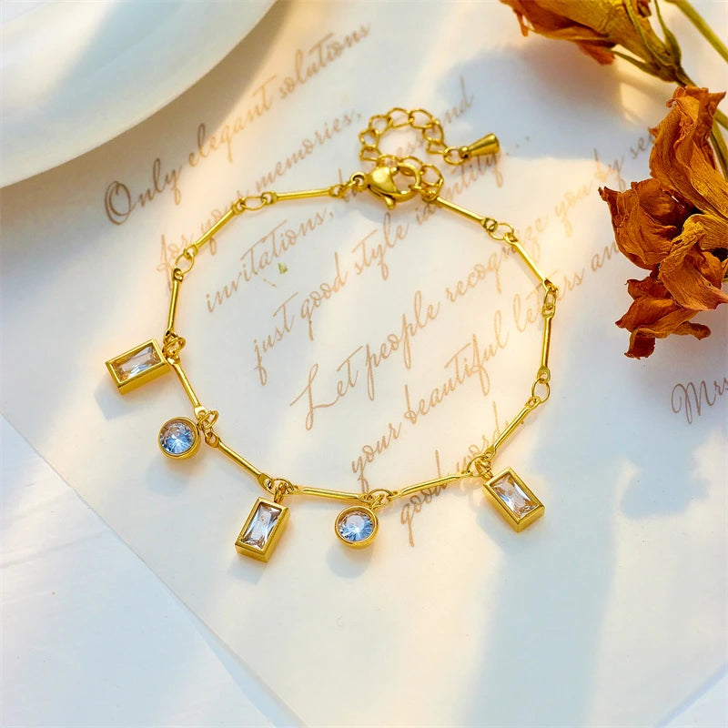 Vintage Zircon Pendant Bracelet 316 Stainless Steel Women's Jewelry