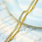 316 Stainless Steel Zircon Double Chain Bracelet For Women