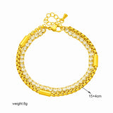 316 Stainless Steel Zircon Double Chain Bracelet For Women