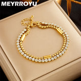 316 Stainless Steel Zircon Double Chain Bracelet For Women