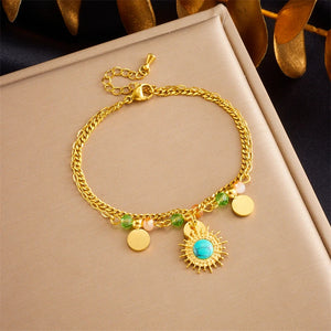 Colorful Beads 2 Layer Bracelet Stone Wrist Chain Jewelry