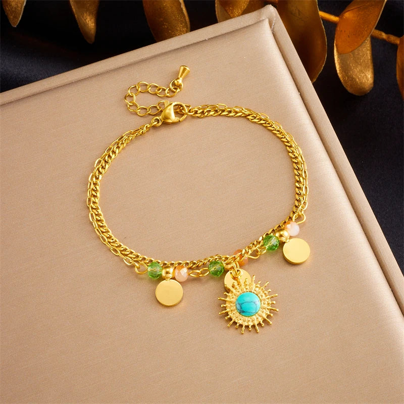 Colorful Beads 2 Layer Bracelet Stone Wrist Chain Jewelry