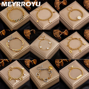 316L Stainless Steel Butterfly Heart Charm Bracelet for Women Girls