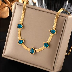 316L Stainless Steel Water Drop CZ Necklaces Women Party Gift