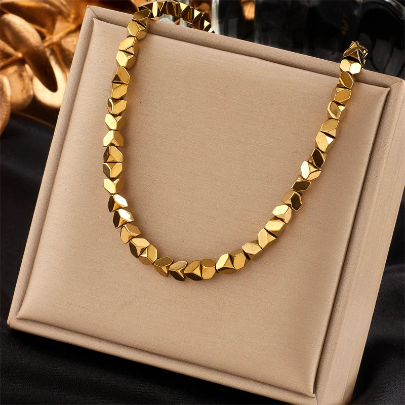 316L Stainless Steel Minimalist Metal Texture Women Collar Choker Necklace