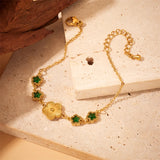 316L Stainless Steel Flower Charm Bracelet Green Zircon Bangle Jewelry