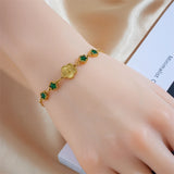 316L Stainless Steel Flower Charm Bracelet Green Zircon Bangle Jewelry