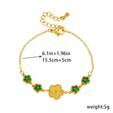 316L Stainless Steel Flower Charm Bracelet Green Zircon Bangle Jewelry