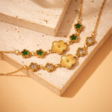 316L Stainless Steel Flower Charm Bracelet Green Zircon Bangle Jewelry