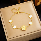 316L Stainless Steel Flower Charm Bracelet Green Zircon Bangle Jewelry