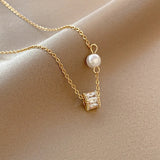 Stainless Steel Heart Pendant Necklace with Imitated Pearl Beads
