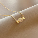 Stainless Steel Heart Pendant Necklace with Imitated Pearl Beads