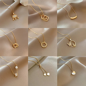 Stainless Steel Heart Pendant Necklace with Imitated Pearl Beads