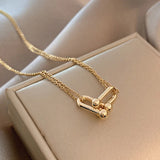 Stainless Steel Heart Pendant Necklace with Imitated Pearl Beads