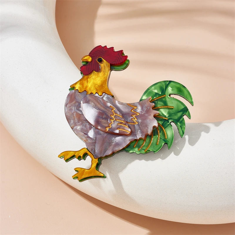 Colored Cock Brooches Women's Stylish Acrylic Material Animal Badge