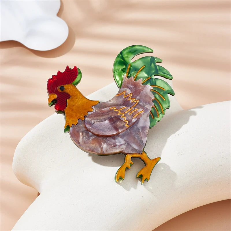 Colored Cock Brooches Women's Stylish Acrylic Material Animal Badge